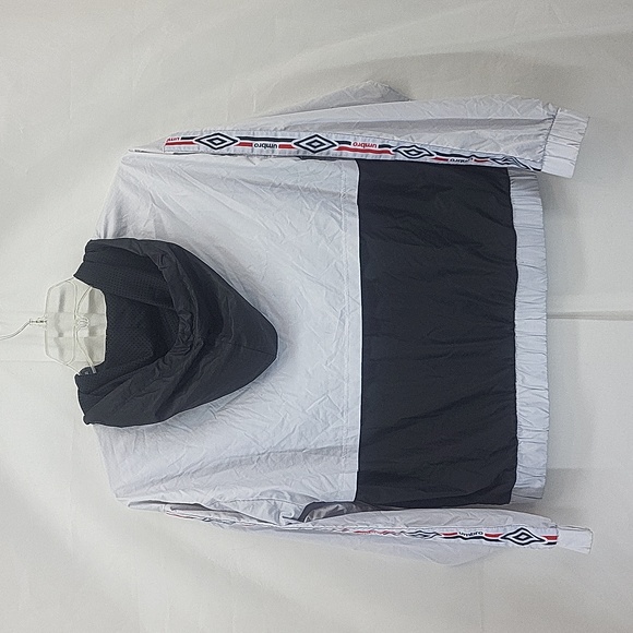 UMBRO Black White Half Zip Pullover Hooded Windbreaker Jacket - Kangaroo Pocket - Picture 8 of 15
